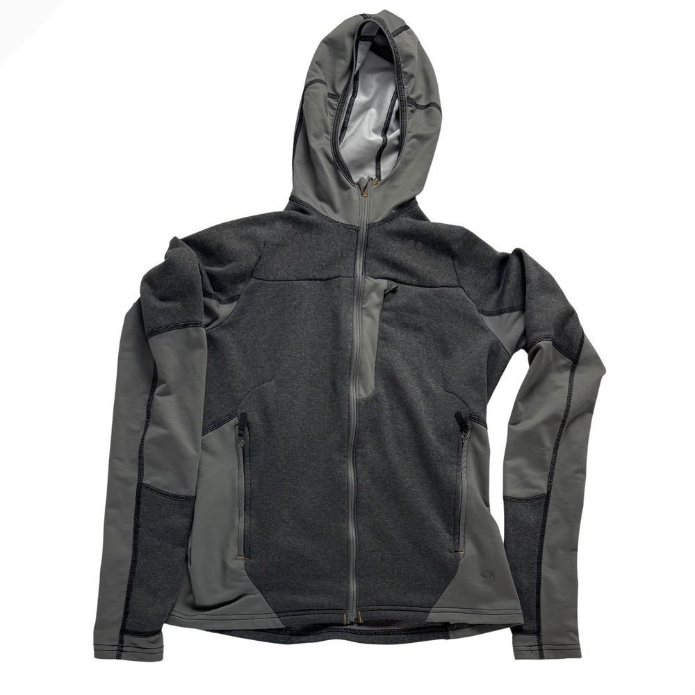 Mountain Hardwear Desna Grid Fleece Hoodie Grey Full Zip Jacket OL3220 Womens XS